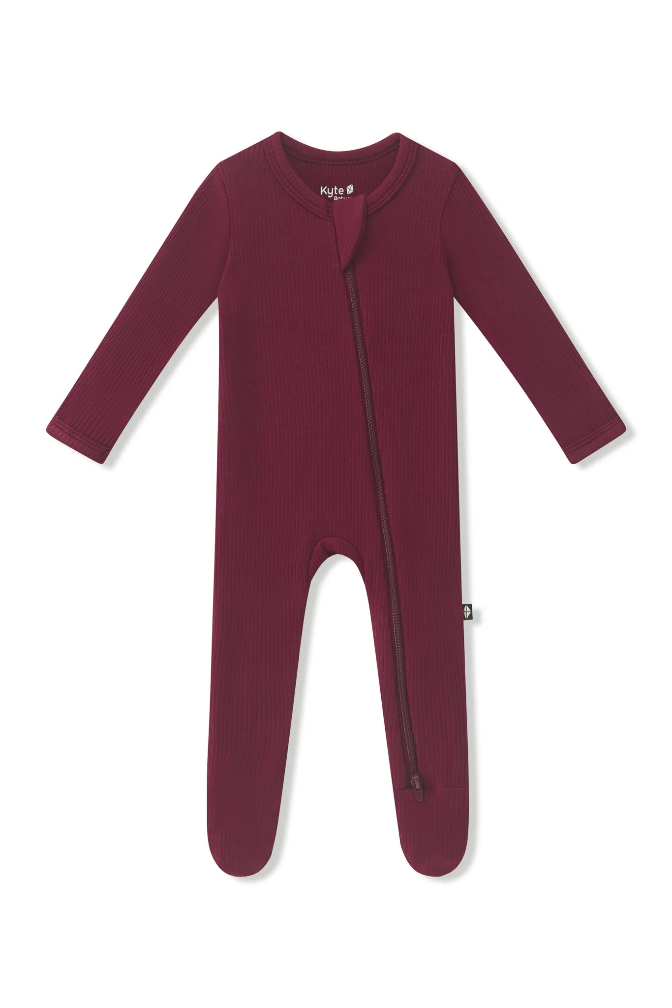Ribbed Zipper Footie in Burgundy