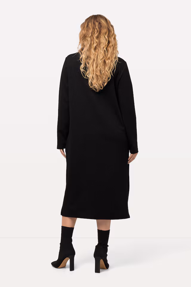 Textured Long Sleeve Turtleneck Sweatshirt Midi Dress