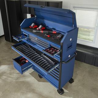 Ensemble coffre à outils roulant robuste à 23 tiroirs et armoire à outils supérieure, 2025, 142 cm L x 56 cm P, bleu mat