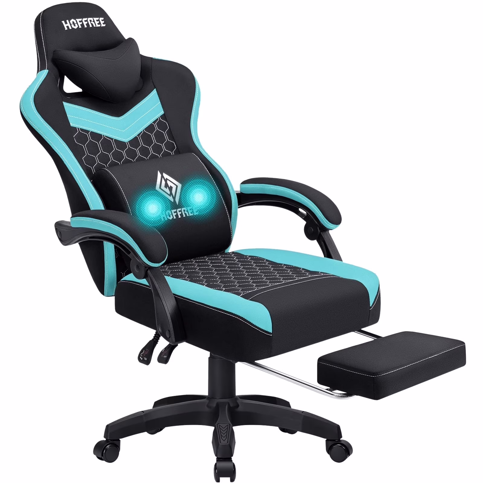 Gaming Chair with Massage Fabric Office Chair with footrest for Adults, Ergonomic Gamer Chair with Headrest and Lumbar Support for Office Gaming, 440 LBS(Black) - Image 7