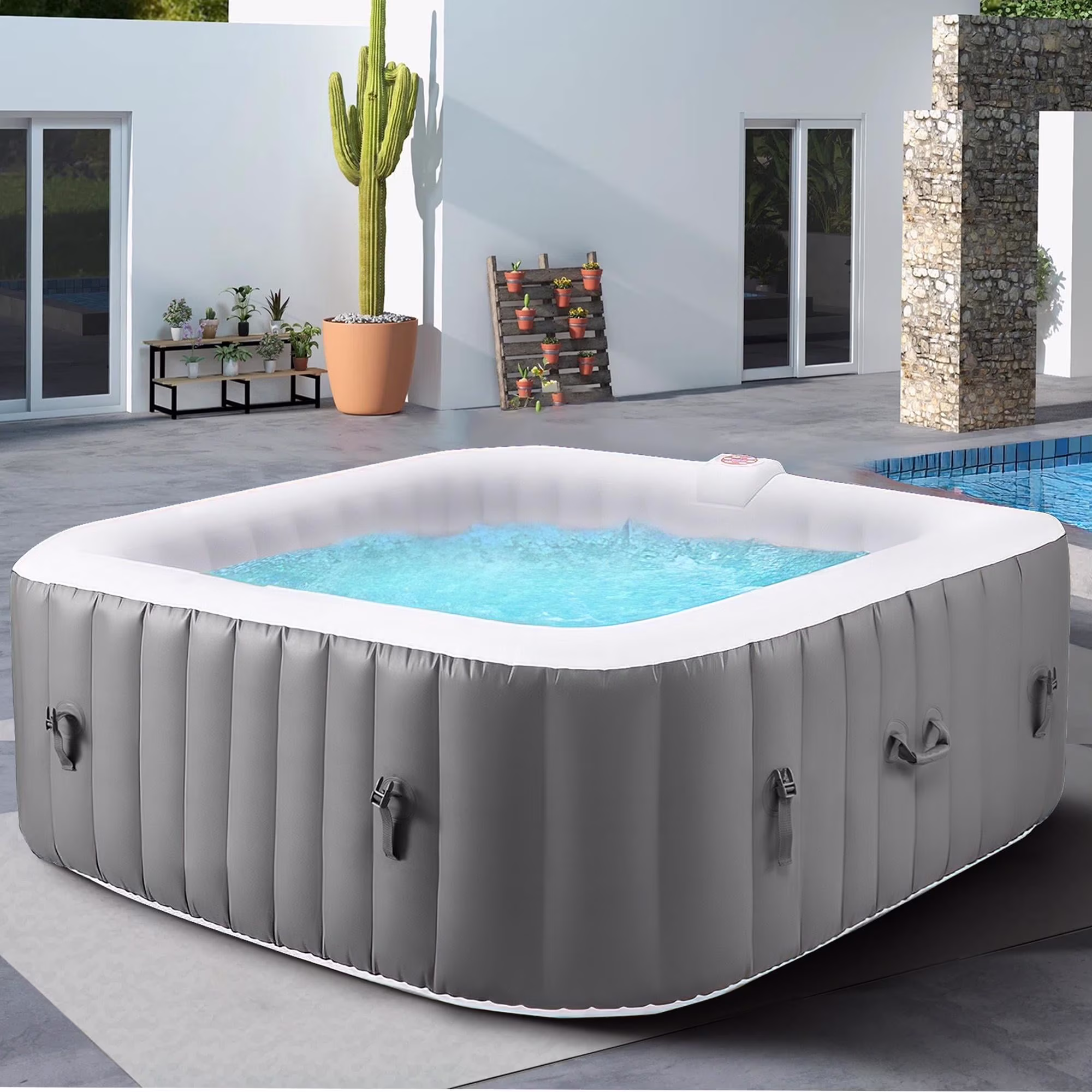Hot Tub for 4-6 Person, Outdoor Patio Large Inflatable Hot Tub Home SPA, with 130pcs Massage Jets, 910L, 4 Filters, 2 Cup Holders, Lockable Cover, Storage Bag, Max 104�H, 73in, Navy(Navy) - Image 3