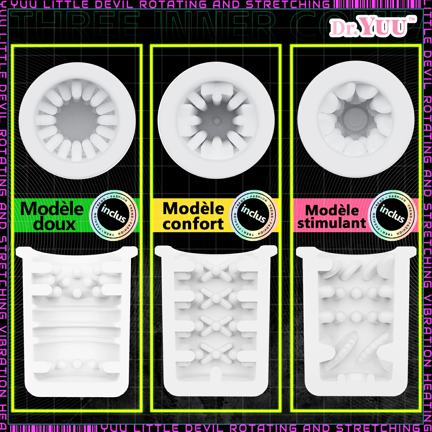 Version rotation avec 9 modes et 3 manches remplaçables.