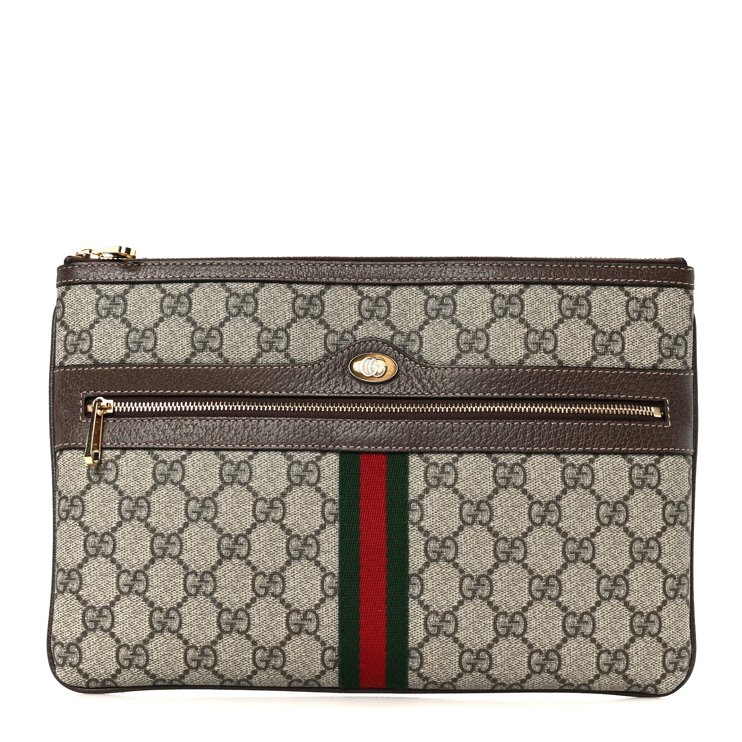 GG Supreme Monogram Large Ophidia Pouch Clutch Brown