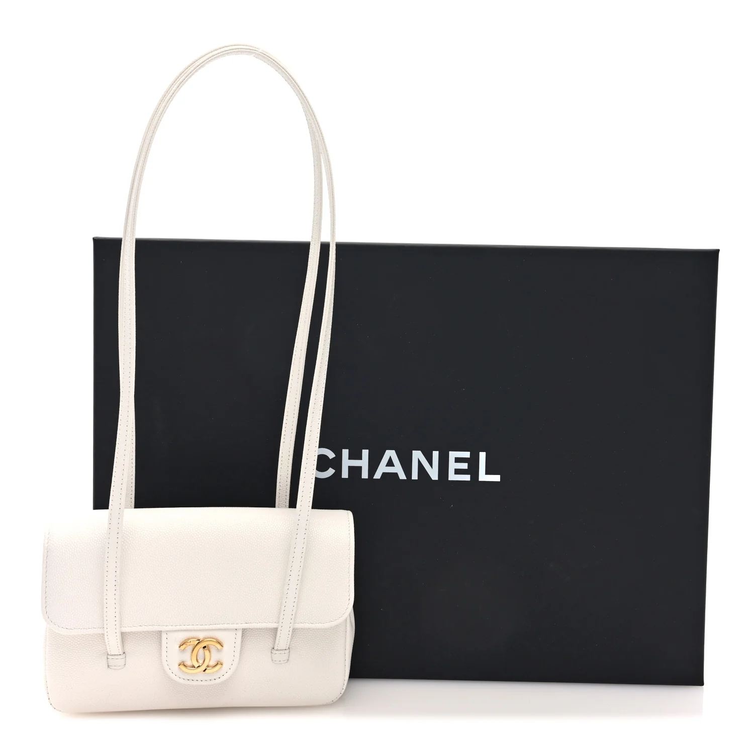 Shiny Caviar Mini Preppy Coco Shoulder Bag White