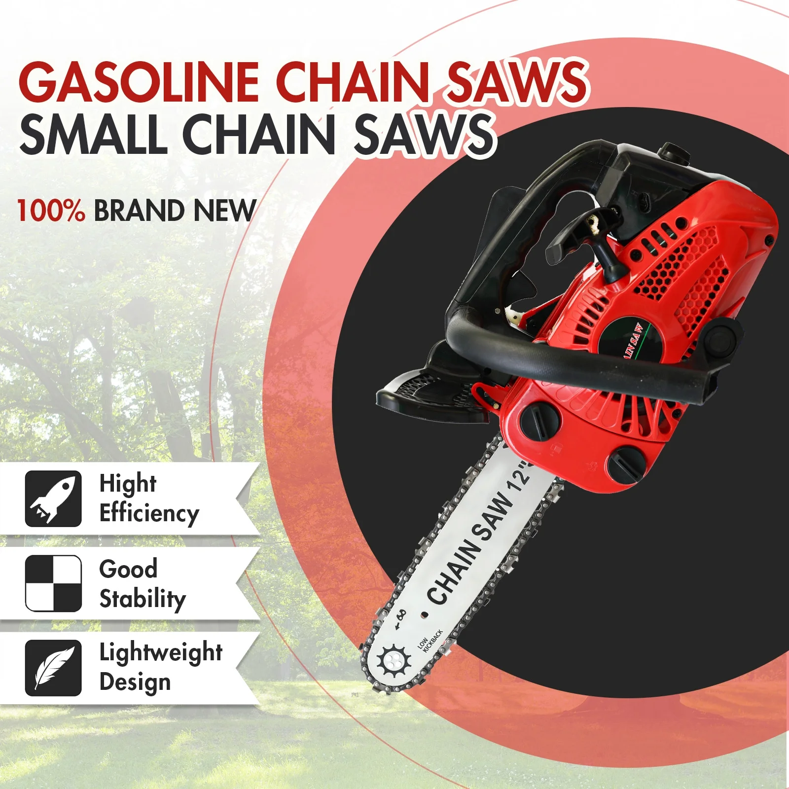Gas Chainsaw, 12" Bar Gasline Chainsaw, 2-Cycle Chainsaw for Farm/Ranch/Garden(25.4 cc) - Image 2