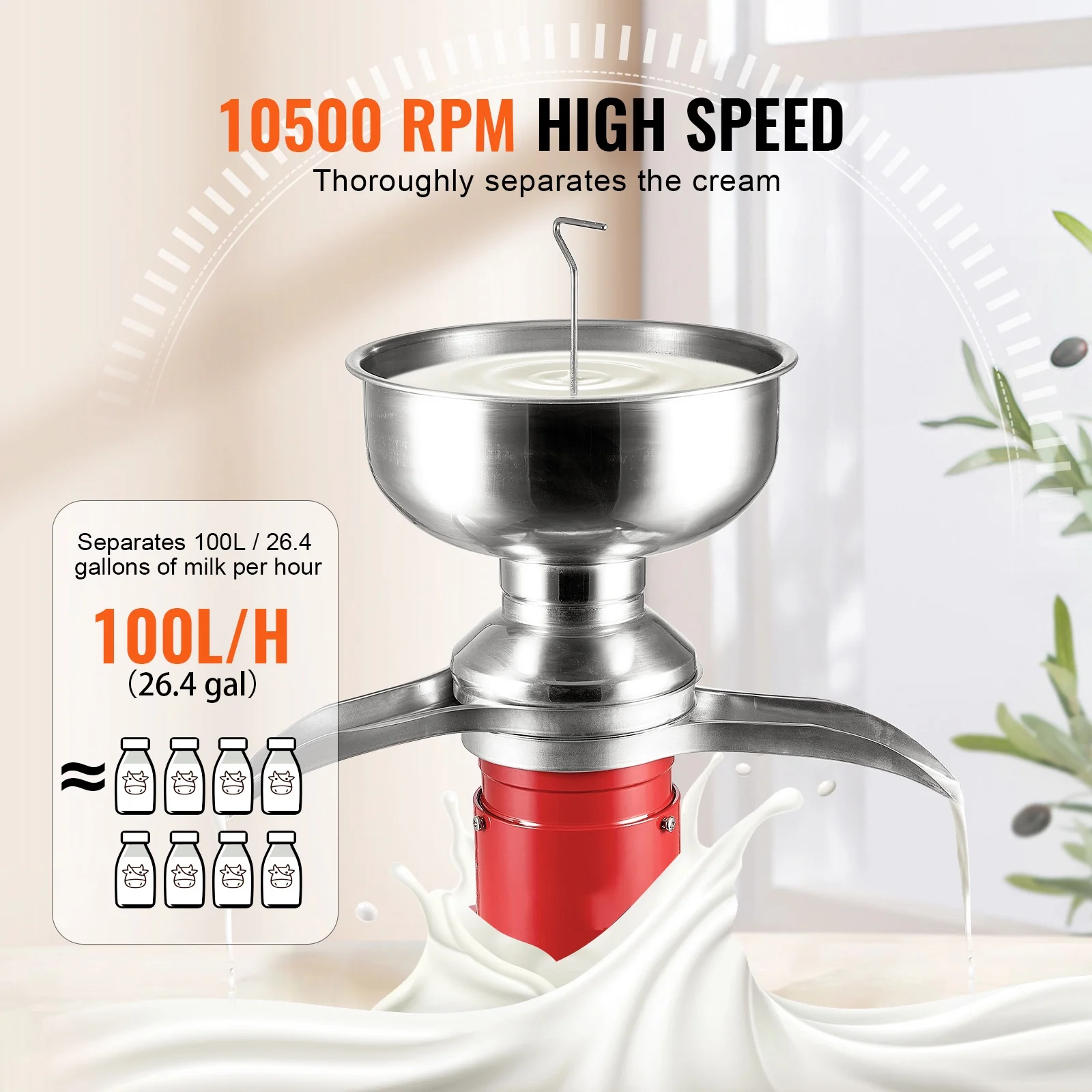 Dairy Cream Spin Separator, Constructed from 304 Stainless Steel, Electrical Cream Dividers, 100L/H Production 10500RPM Bovine Milk Separator, 30W Bovine Cream Separator, Milk Clarifier Image 9