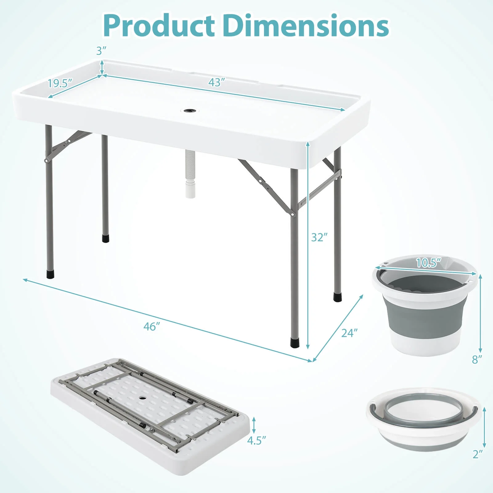 4 Foot Ice Cooler Folding Table Outdoor Portable Ice Bin Table with Large Sink - Image 3