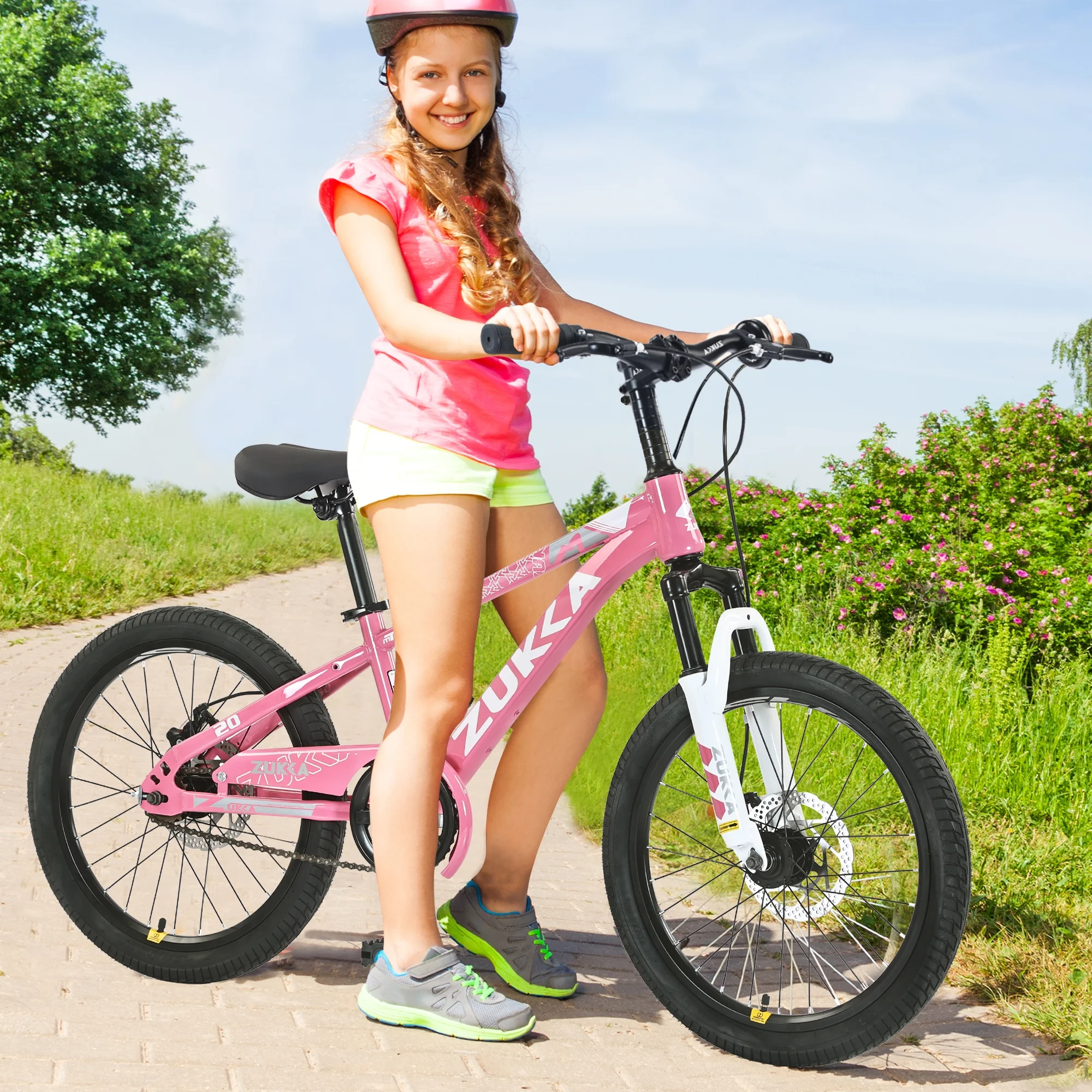 Zukka 20 in Kids Mountain Bike Steel Frame Hardtail Bicycle for Child Aged 7 - 10 Years Pink