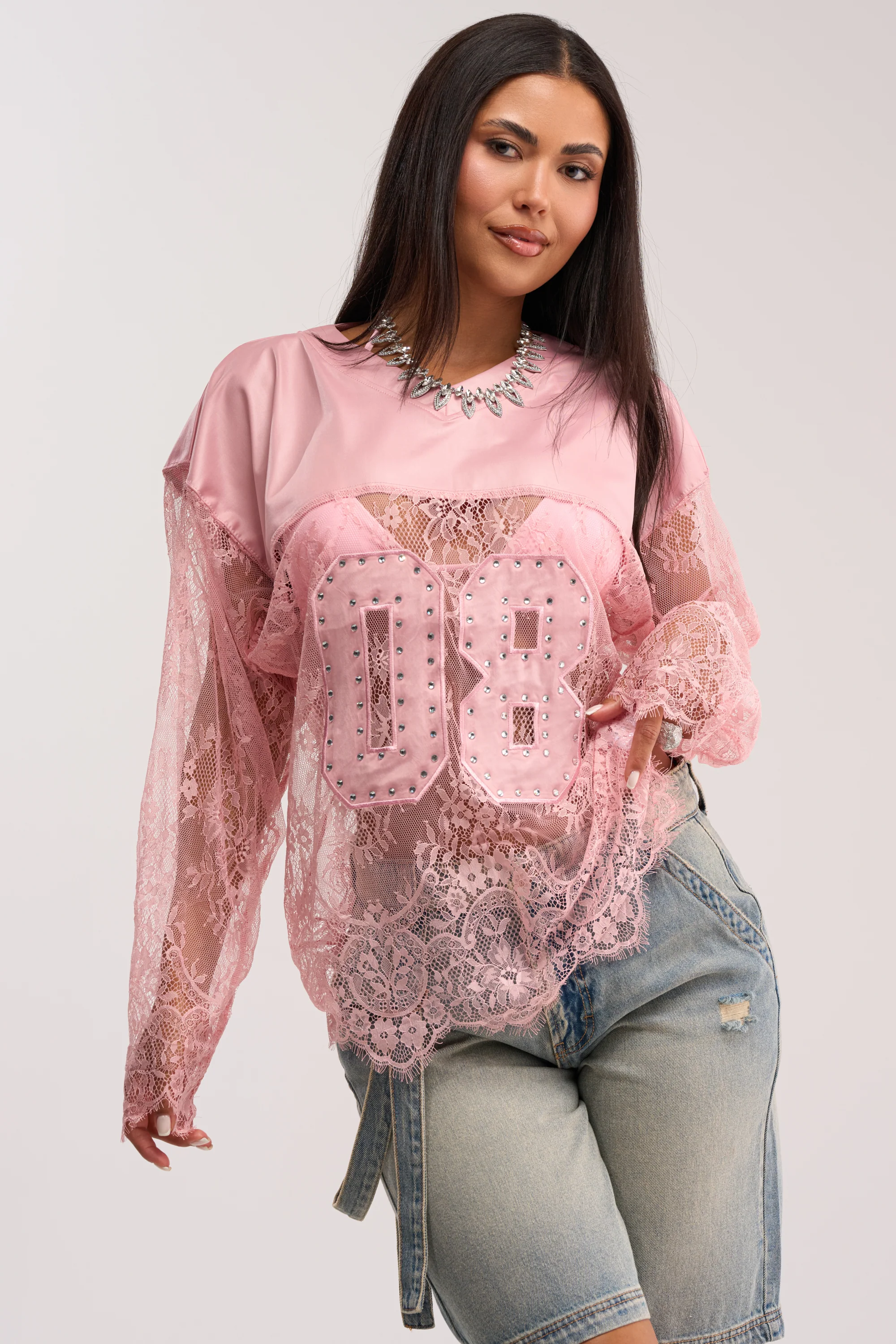 GIRLS ARE PLAYERS TOO LACE JERSEY TOP - Akira Store