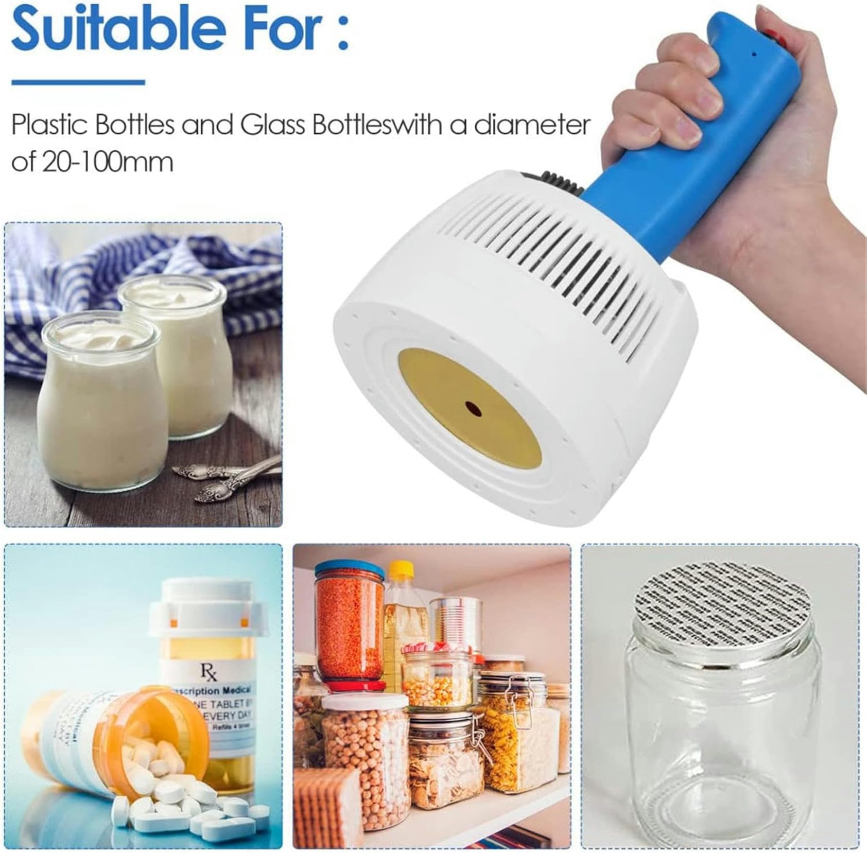 Handheld Induction Sealer, Portable Manual Bottle Induction Sealing Machine, Aluminum Foil Sealing Machine ​for 20-100mm Plastic Caps Glass Bottles