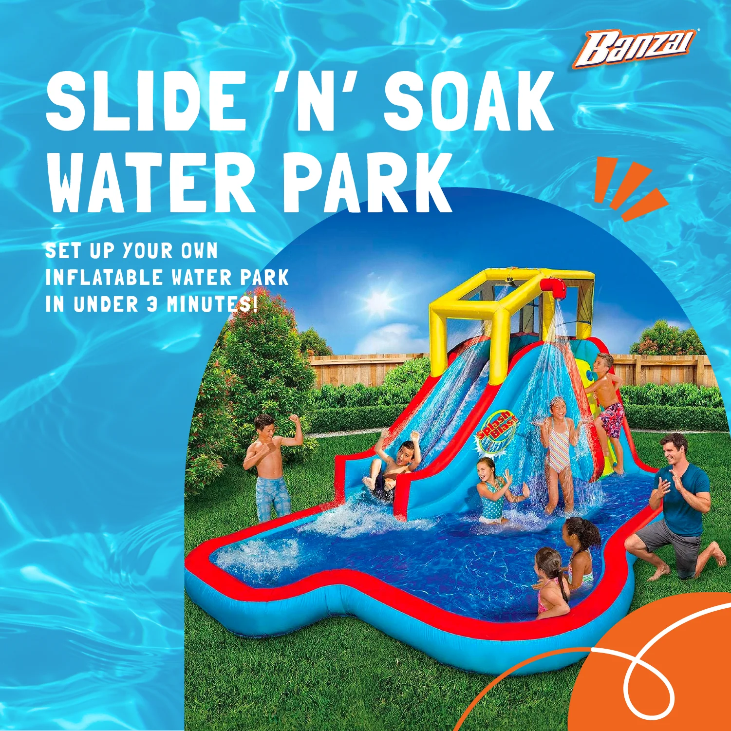 Open Box Banzai Slide N Soak Splash Park Inflatable Outdoor Kids Water Park