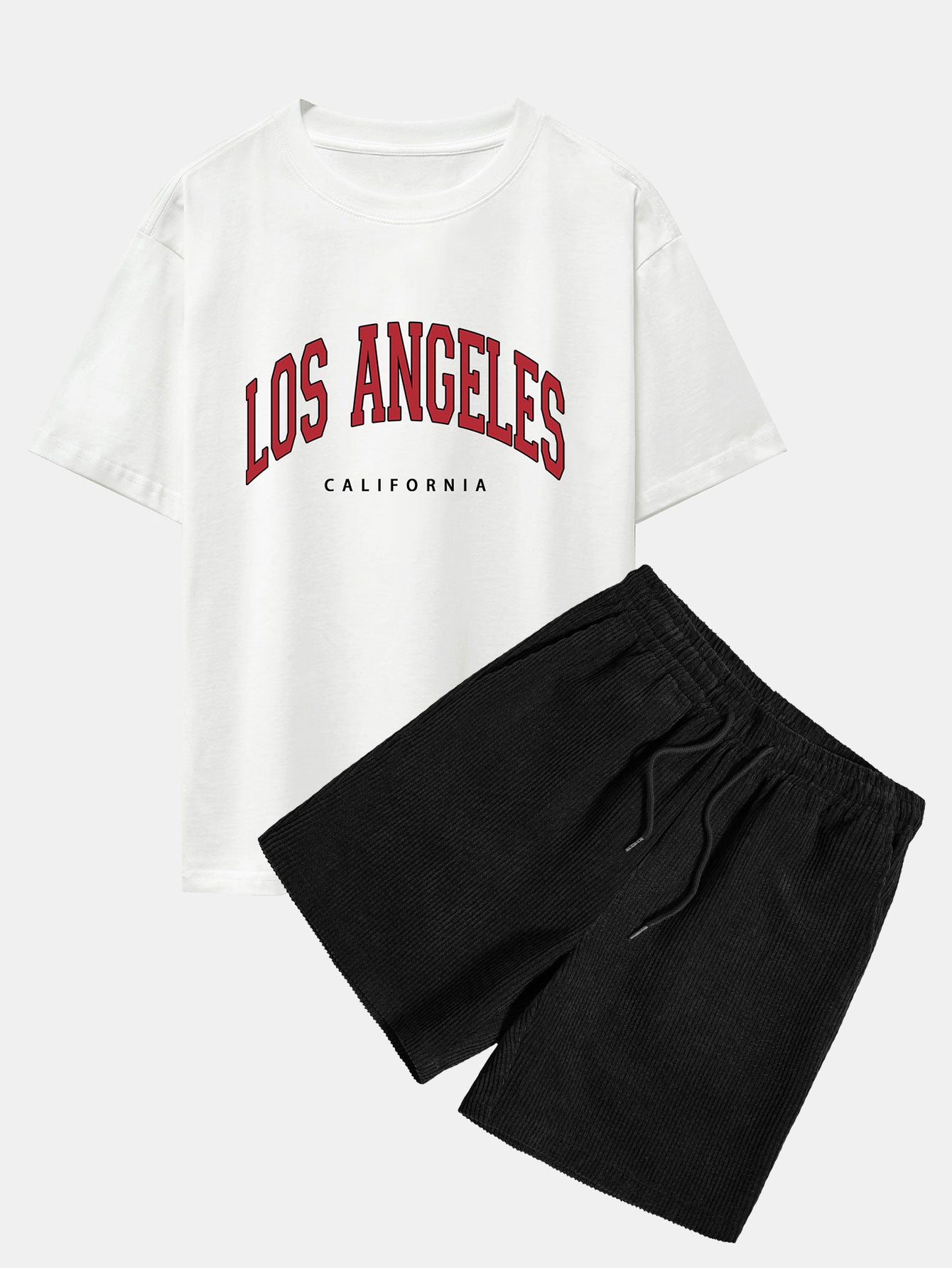 T-shirt oversize à épaules tombantes imprimé Los Angeles et short en velours côtelé