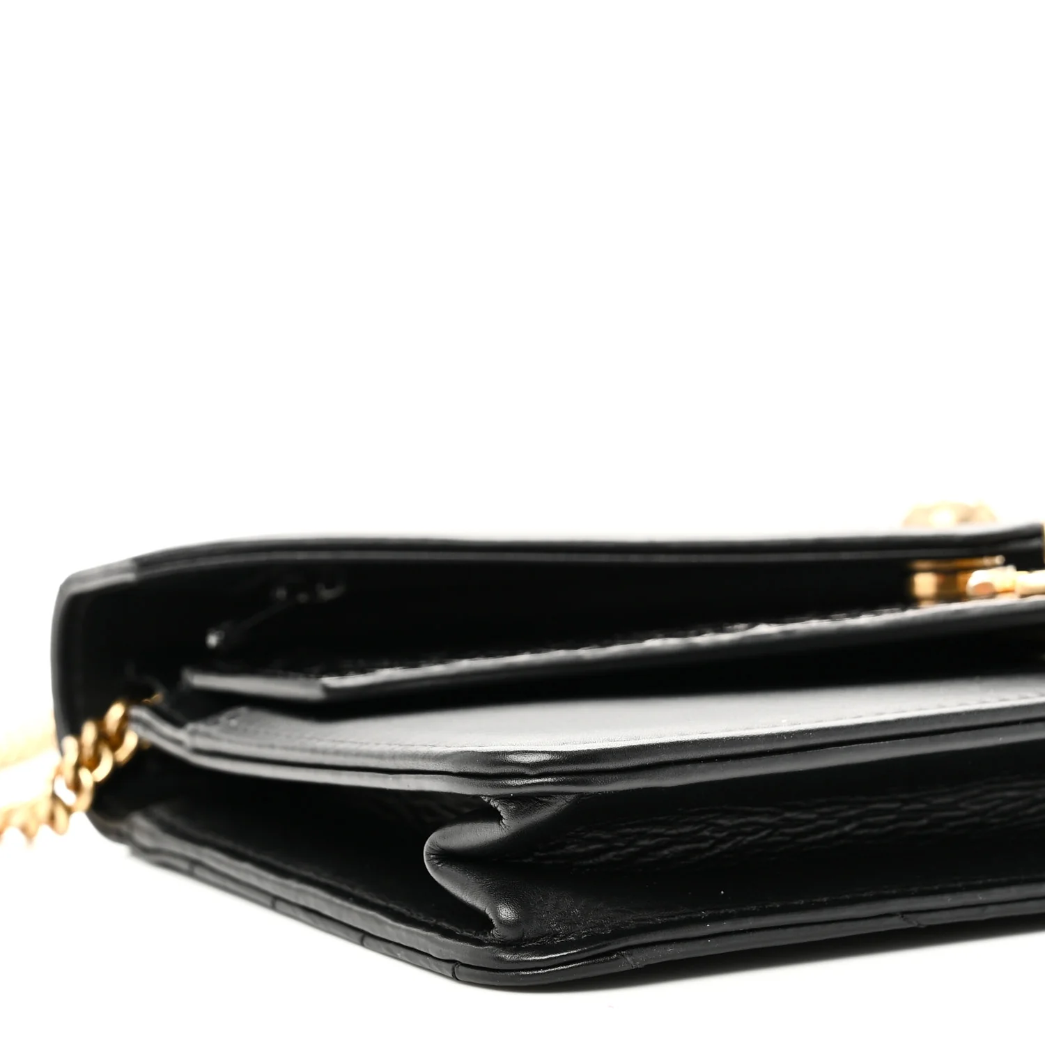 Calfskin Elaphe Double Chevron Mini Wallet On Chain WOC Black