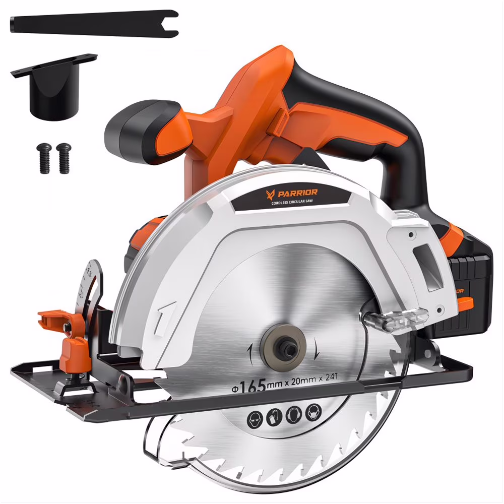 Parrior CCS05 20V Cordless Circular Saw, with 4Ah Battery, 3500RPM Rotating Speed, Fasting Charging, Adjustable Cutting Depth 45��/90��