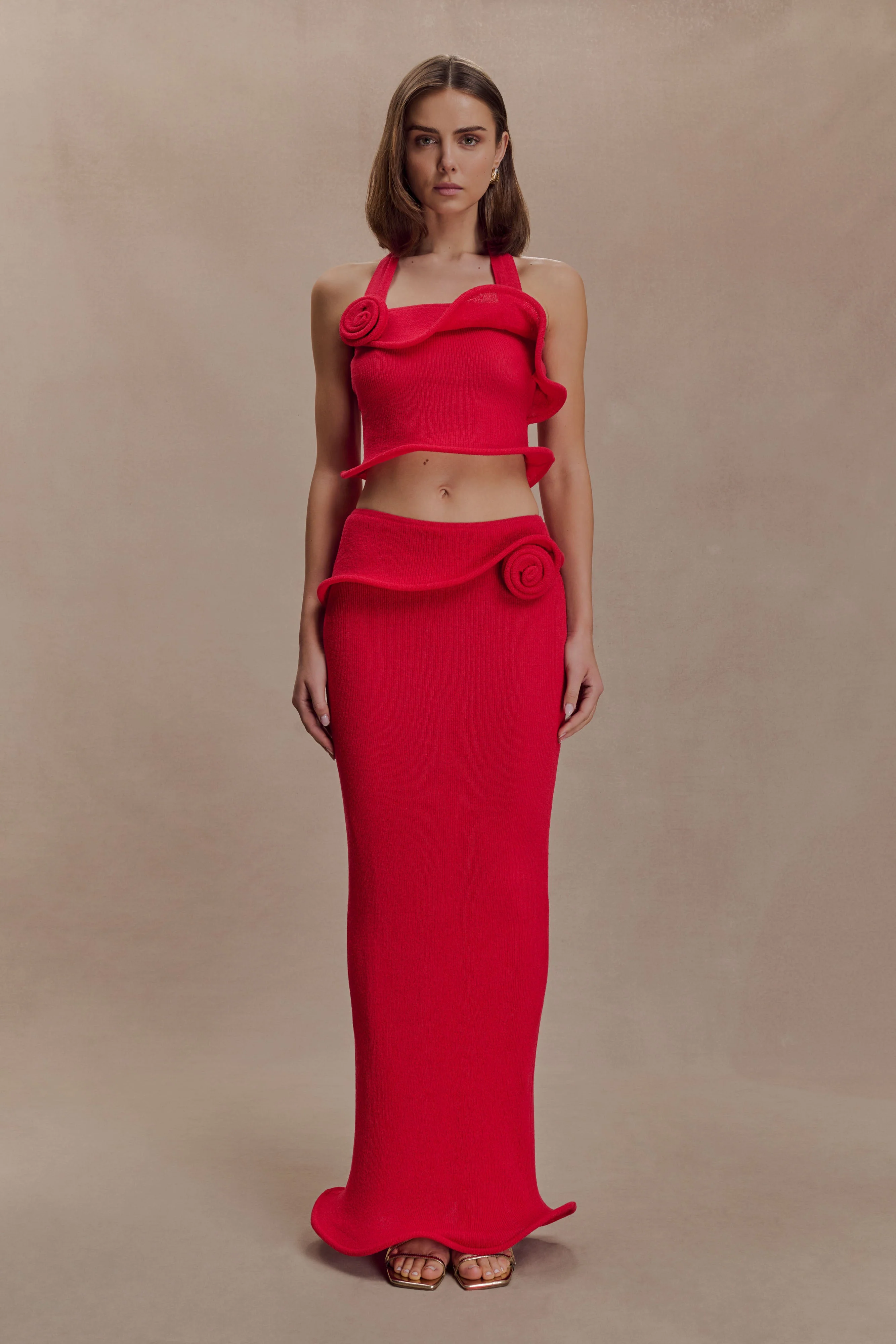 Samira Knit Wired Maxi Skirt - Red