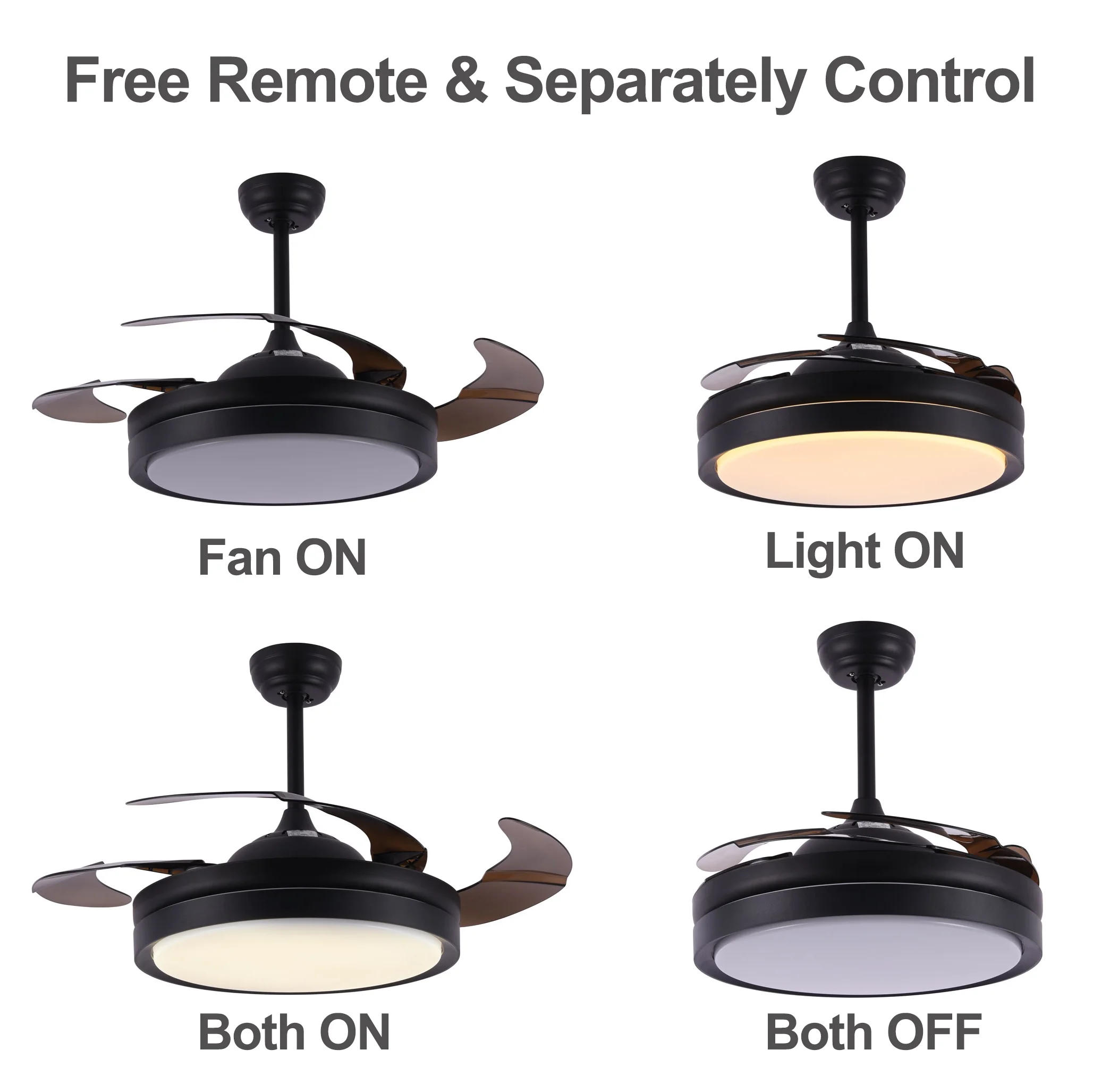 42" Retractable LED Ceiling Fan with Remote Control and Light Kit Included