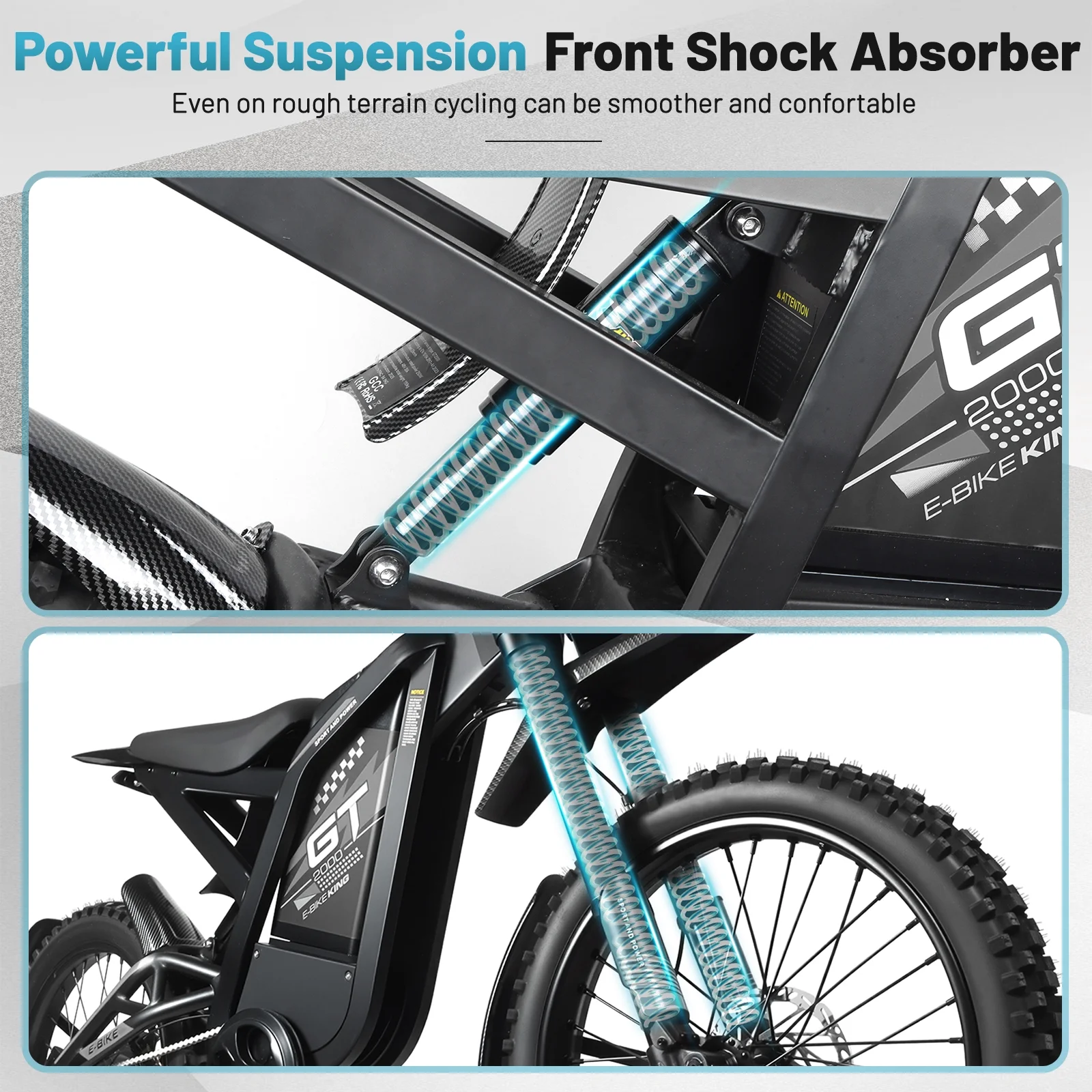 GT2000 Electric Dirt Bike for Adults, 3000W Peak Electric Motorcycle, 37MPH Electric Bike, 48V 30Ah Battery, 85+Miles Mountain Bike, 24" Fat Tire Ebike, Hydraulic Brakes, Full Suspension, UL2849(Black) - Image 7