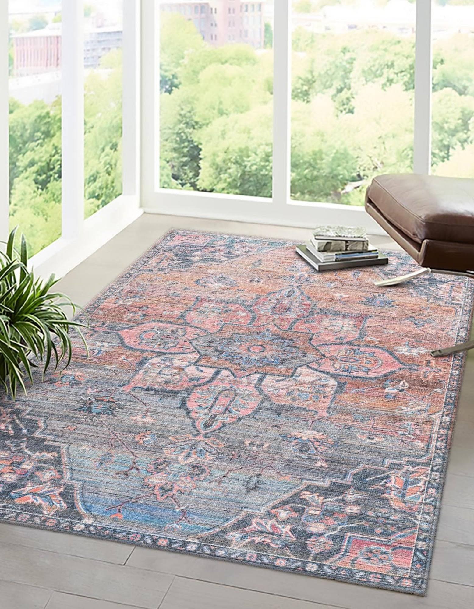 Unique Loom Nostalgia Wasahable 4x6 Multi Area Rug
