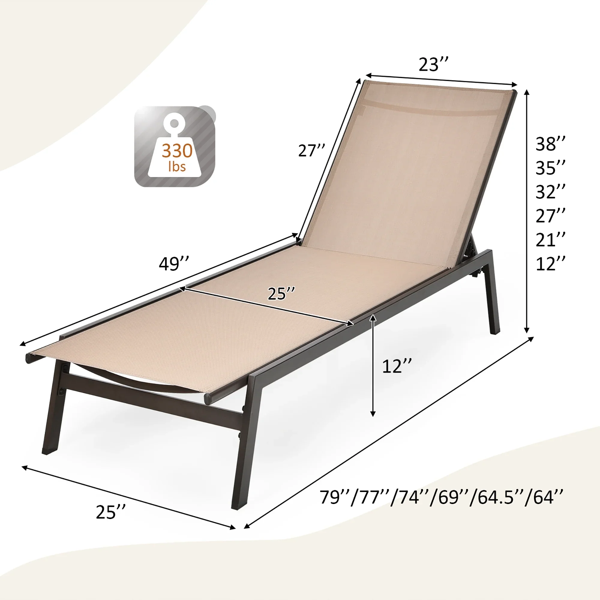 Costway  Patio Lounge Chair Chaise Recliner Back Adjustable Garden Deck Brown