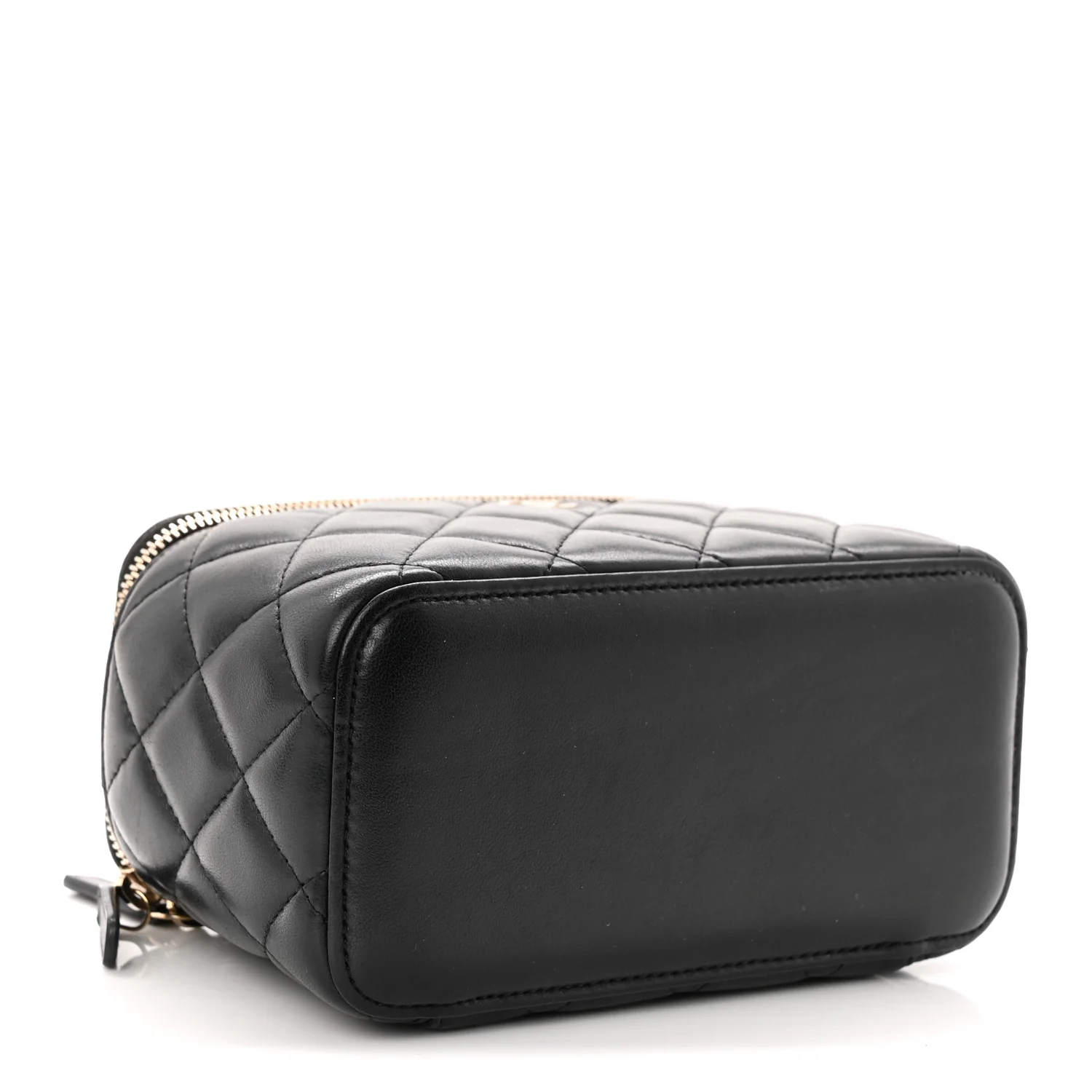 Lambskin Quilted Small Vanity Case With Chain Black