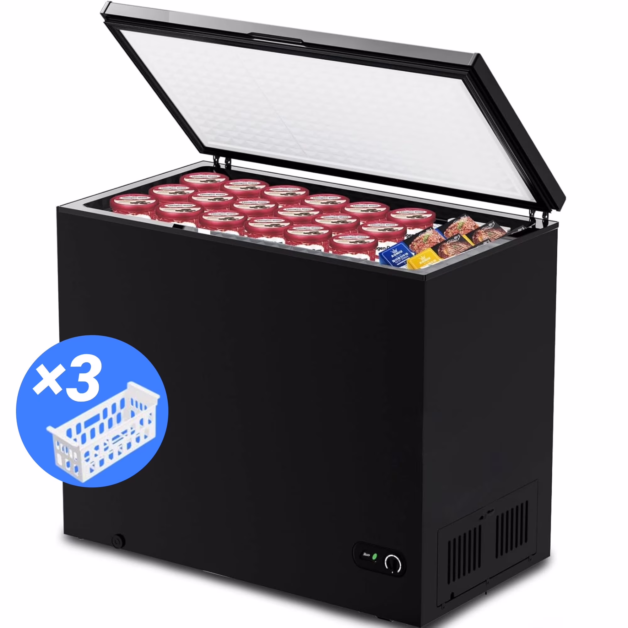 7.0 cu. ft. Chest Deep Freezer with Adjustable Temperature, Free Standing Top Open Door Compact Freezer with 3 Removable Basket for Kitchen, Home, Bar, Garage, Office(7 cu ft)
