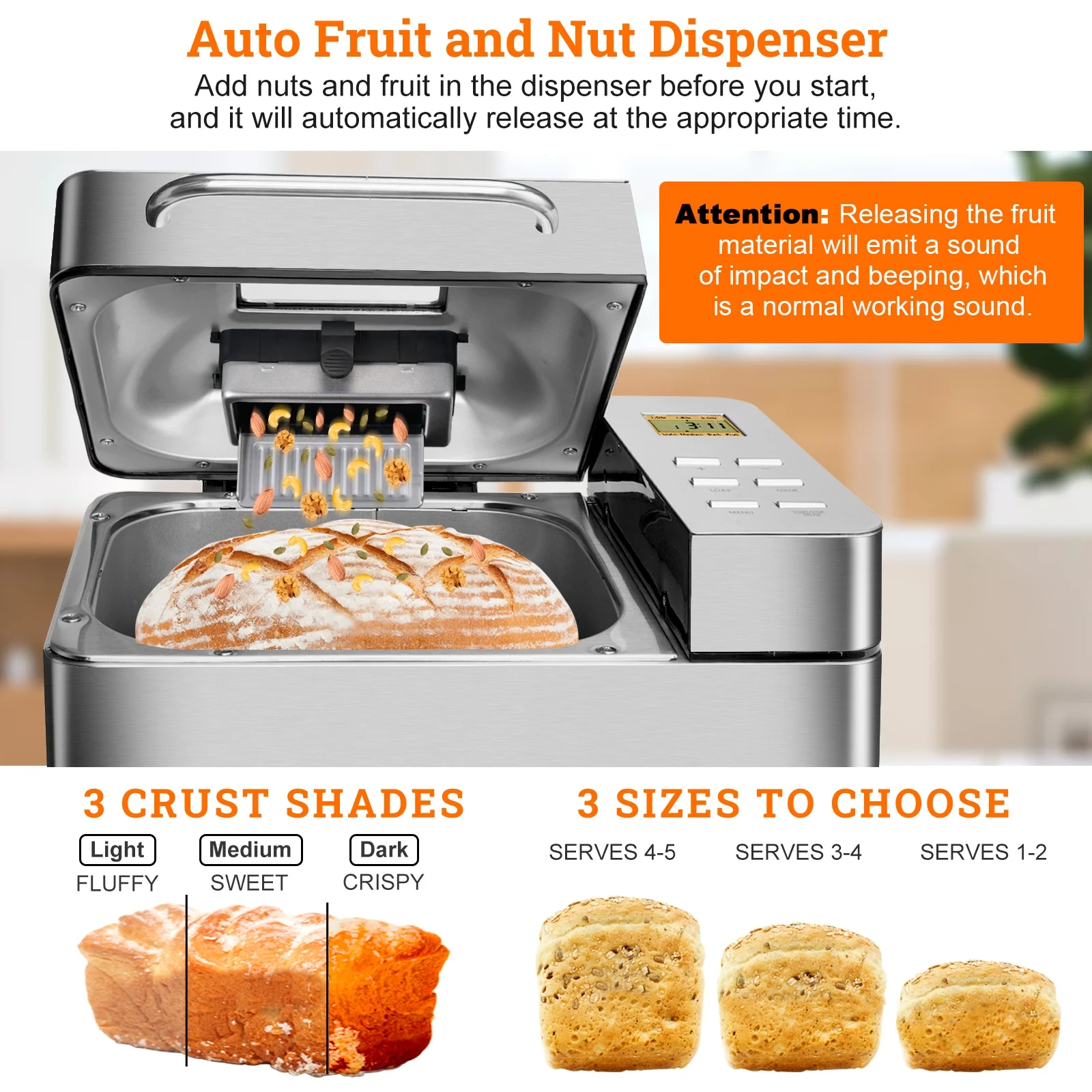 19-in-1 2LB Bread Maker Machine Fully Automatic LCD Display,Stainless Steel Model# 013 - Image 8