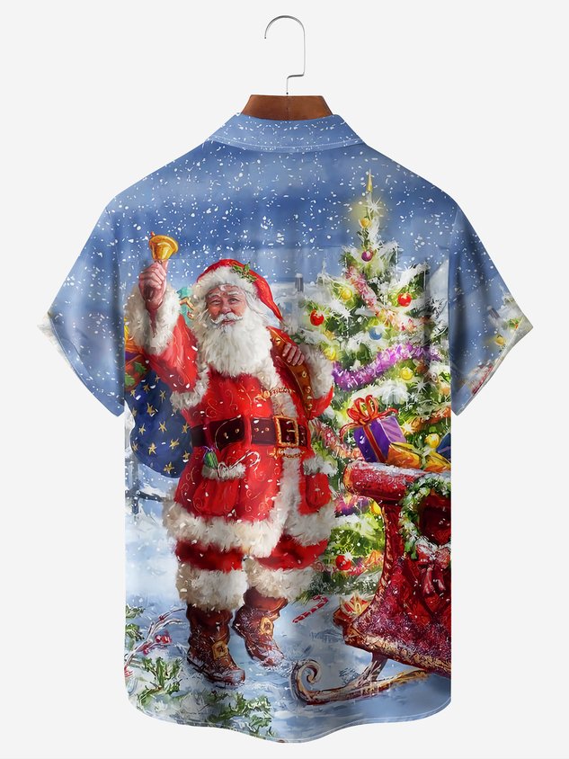 Chemise décontractée à manches courtes et poche poitrine Père Noël pour Noël