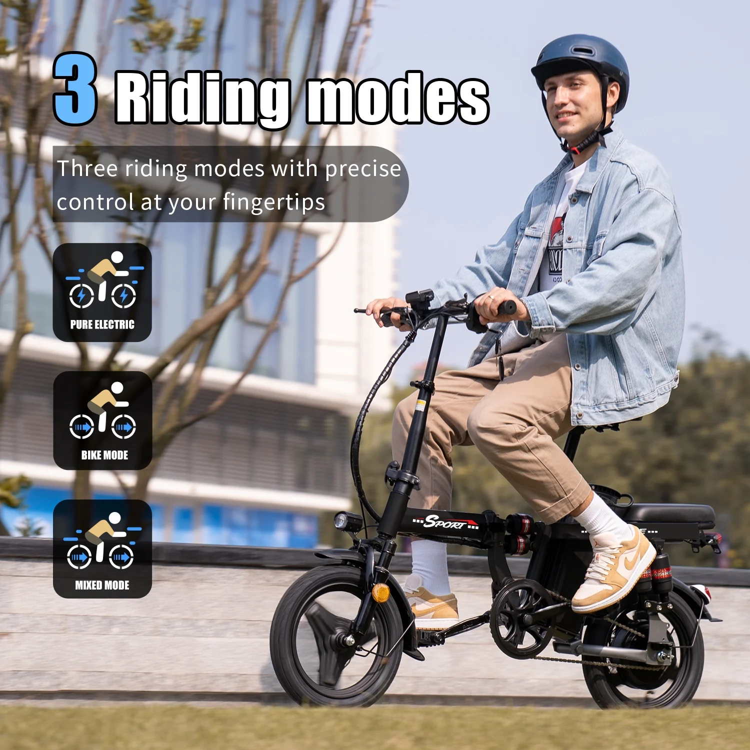 1200W Peak Motor,Folding Electric Bike for Adults Teens,14'' Commuting Bike, Max 28MPH/35 Miles E Bike,3 Speed Double Mini Electric Bike, UL2849(48V 15Ah) Image 2