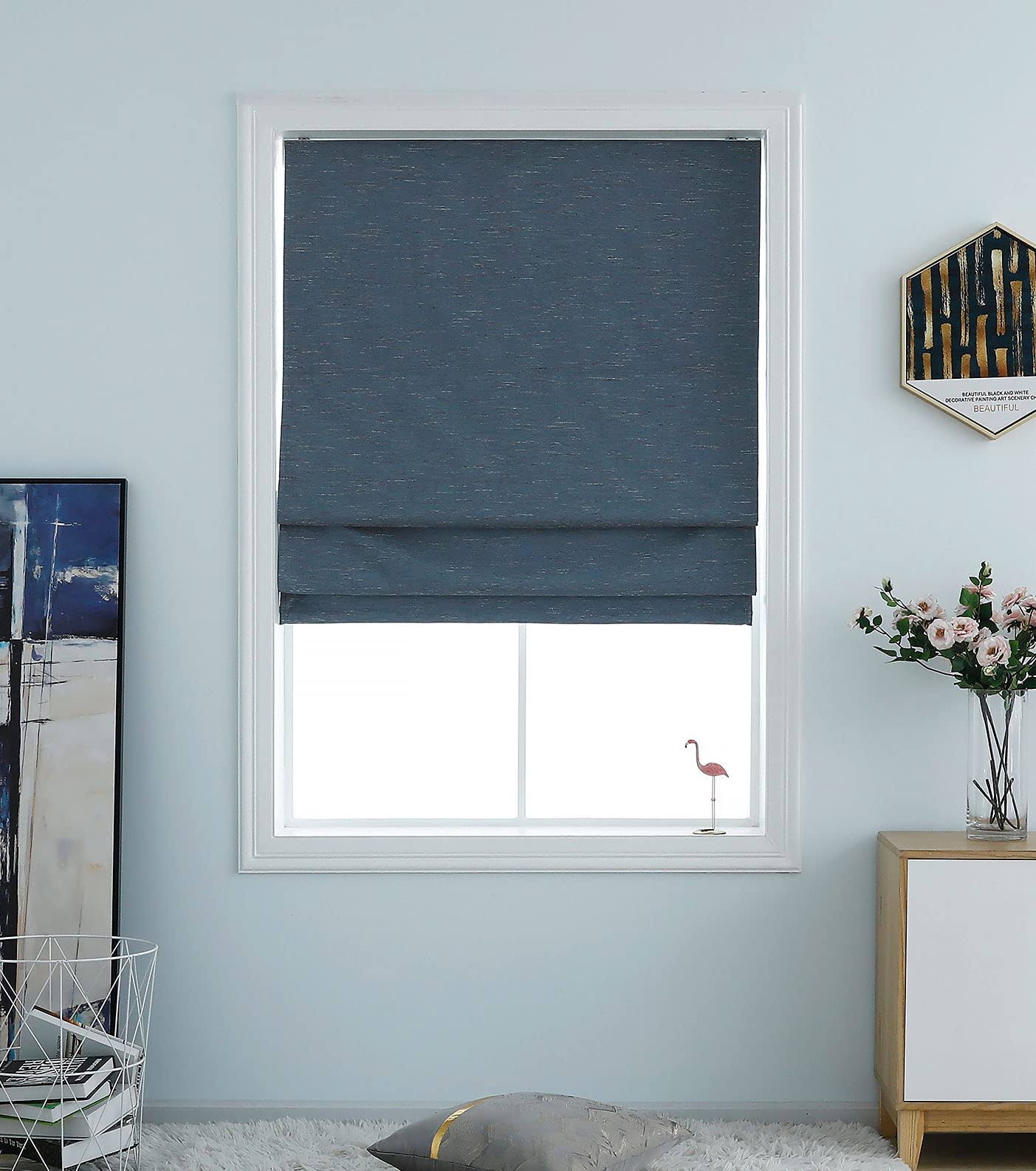 Washable Room Darkening Cordless Roman Shades for Windows, Double Tone Color Jacquard Textured Woven Polyester Belmar Roman Blind for Living Room