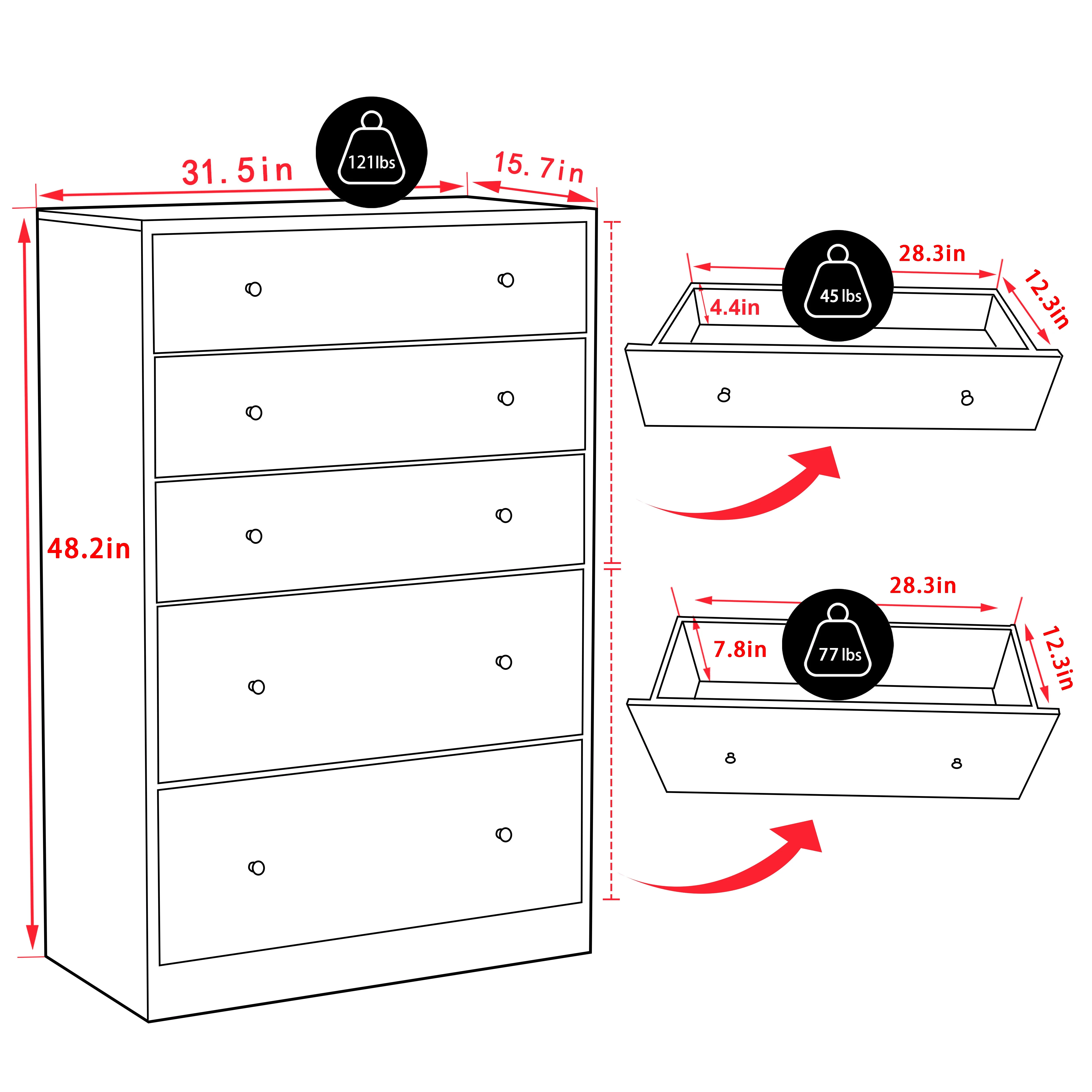 Oversized 5-Drawer Dresser Chest, Large Storage Dresser for Bedroom Storage, Oak(Oak/5 drawer) - Image 8