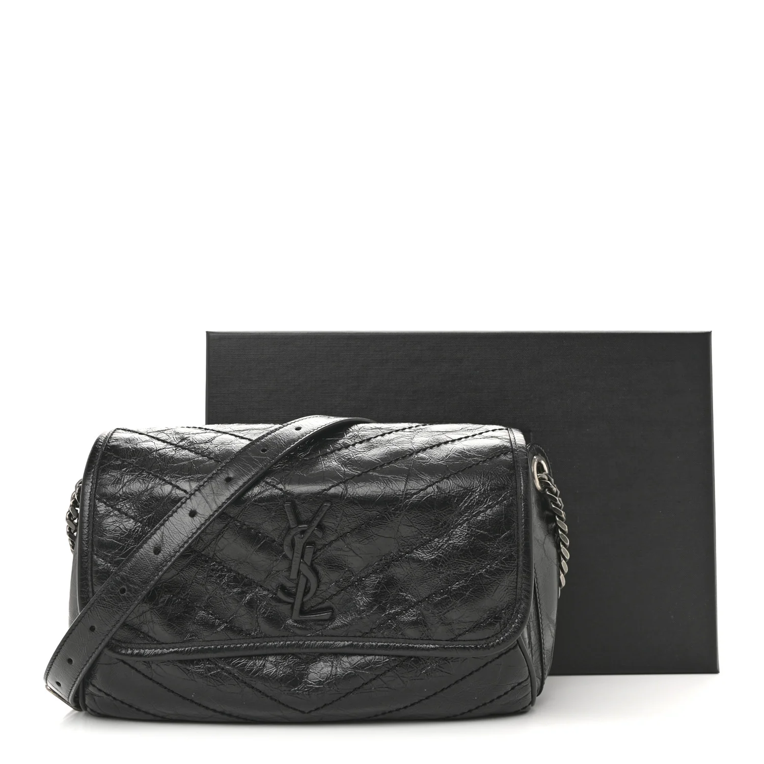 Crinkled Calfskin Matelasse Monogram Niki Body Bag Black