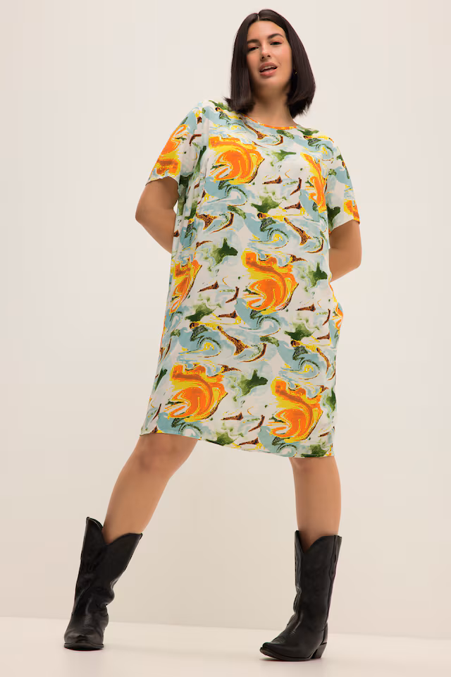 Abstract Print Short Sleeve Mini Dress