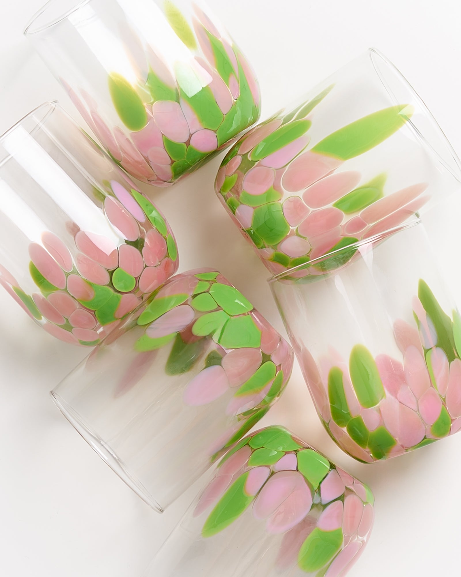 ALEGRIA - LARGE GLASS PINK GREEN SET OF 6