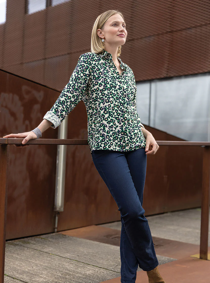 Chemisier femme coton imprimé vert