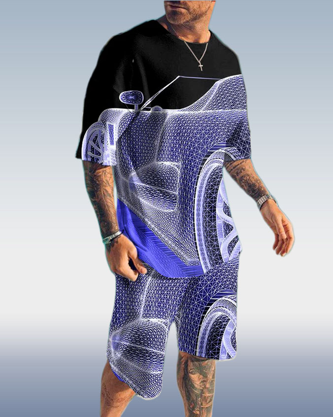 Costume deux pièces pour homme, imprimé 3D, manches courtes, 3 couleurs