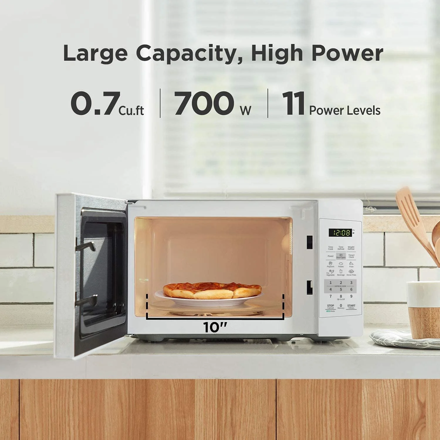 Countertop Microwave with Sound on/Off, Eco Mode, and Convenient One - Touch Button, 0.7 Cubic Foot, White