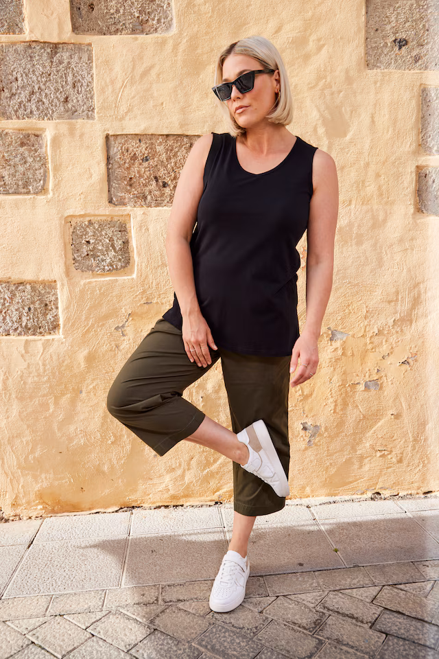 2 Pack of V-Neck Cotton Knit Tanks - Stripe, Solid