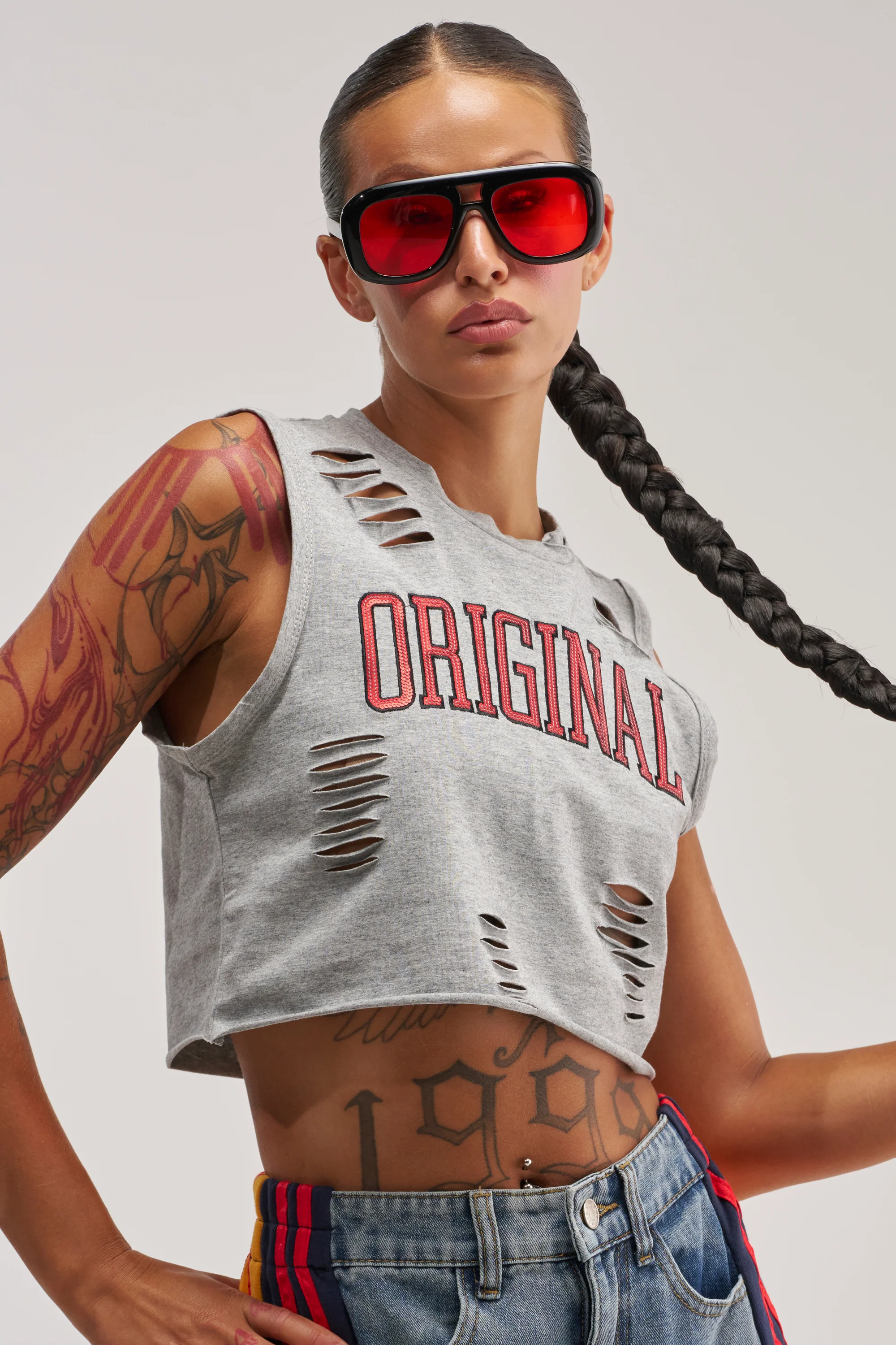 ORIGINAL SEQUIN CROPPED MUSCLE TEE - Akira Store