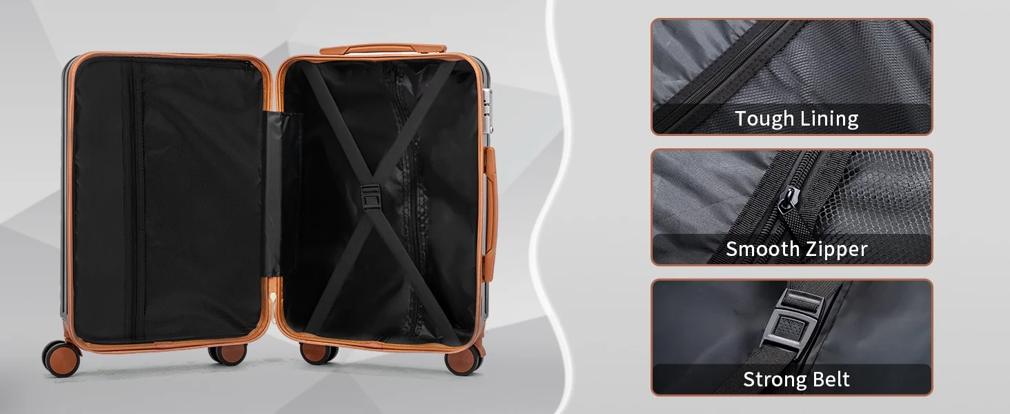Zimtown Luggage 3 Piece Set Suitcase ABS Hardside Lightweight with TSA Lock Spinner Wheels, Beige