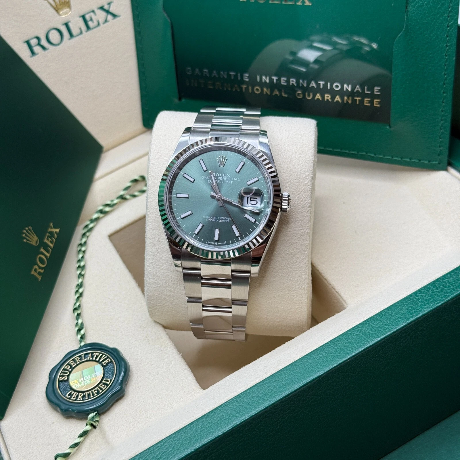 [Super Clone]RLX  Datejust 36mm 126234-0052 Green Index Dial Stainless Steel Fluted Bezel Oyster