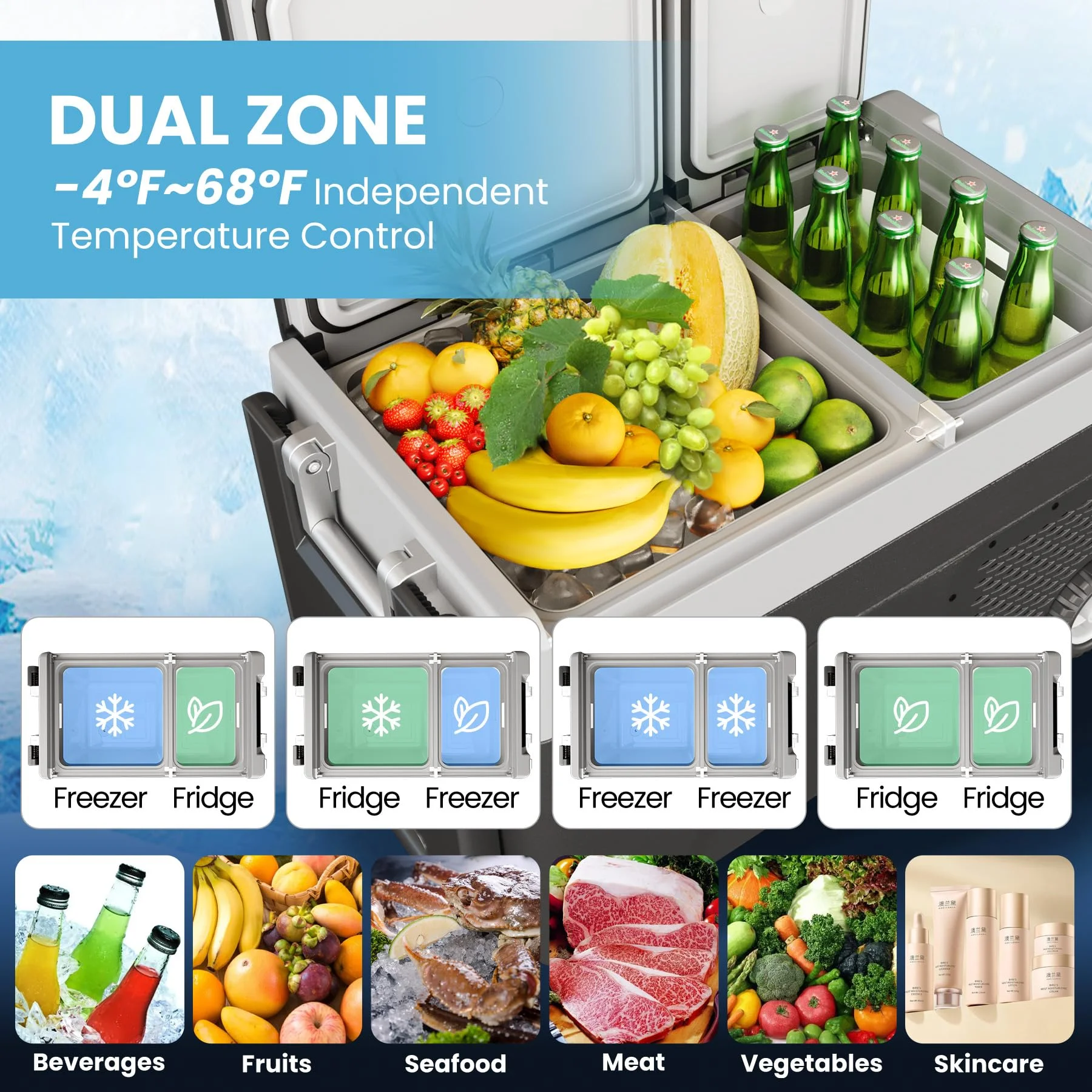 12 Volt Refrigerator, Electric Cooler, Portable Freezer, 12V Fridge -4�H~68�H, 12V Cooler with Wheels 2 Baskets for Travel, Truck, Boat, Camping(48L) - Image 2