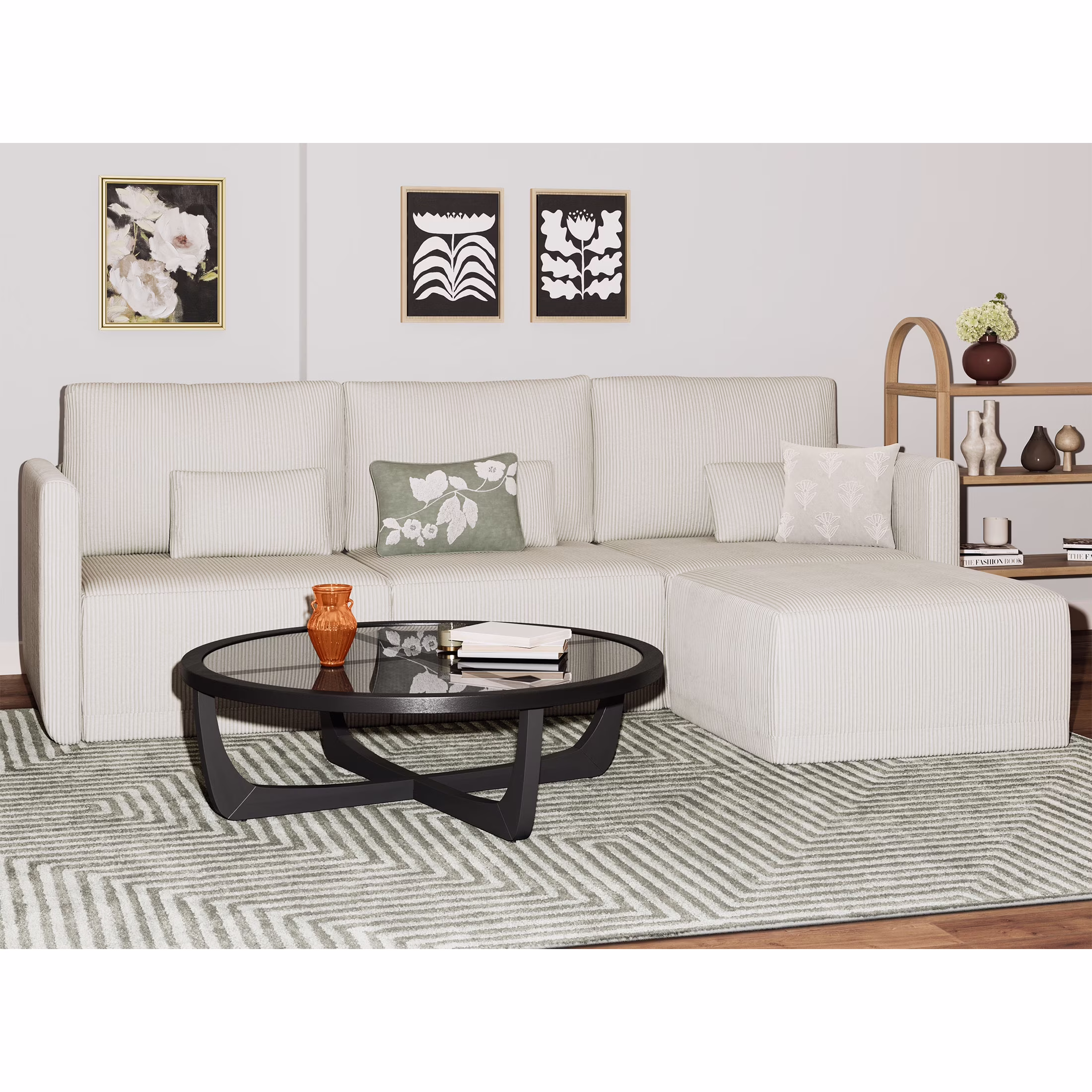 Beautiful Drew Modular Sectional Sofa with Ottoman, Gray Fabric(Gray) - Image 7