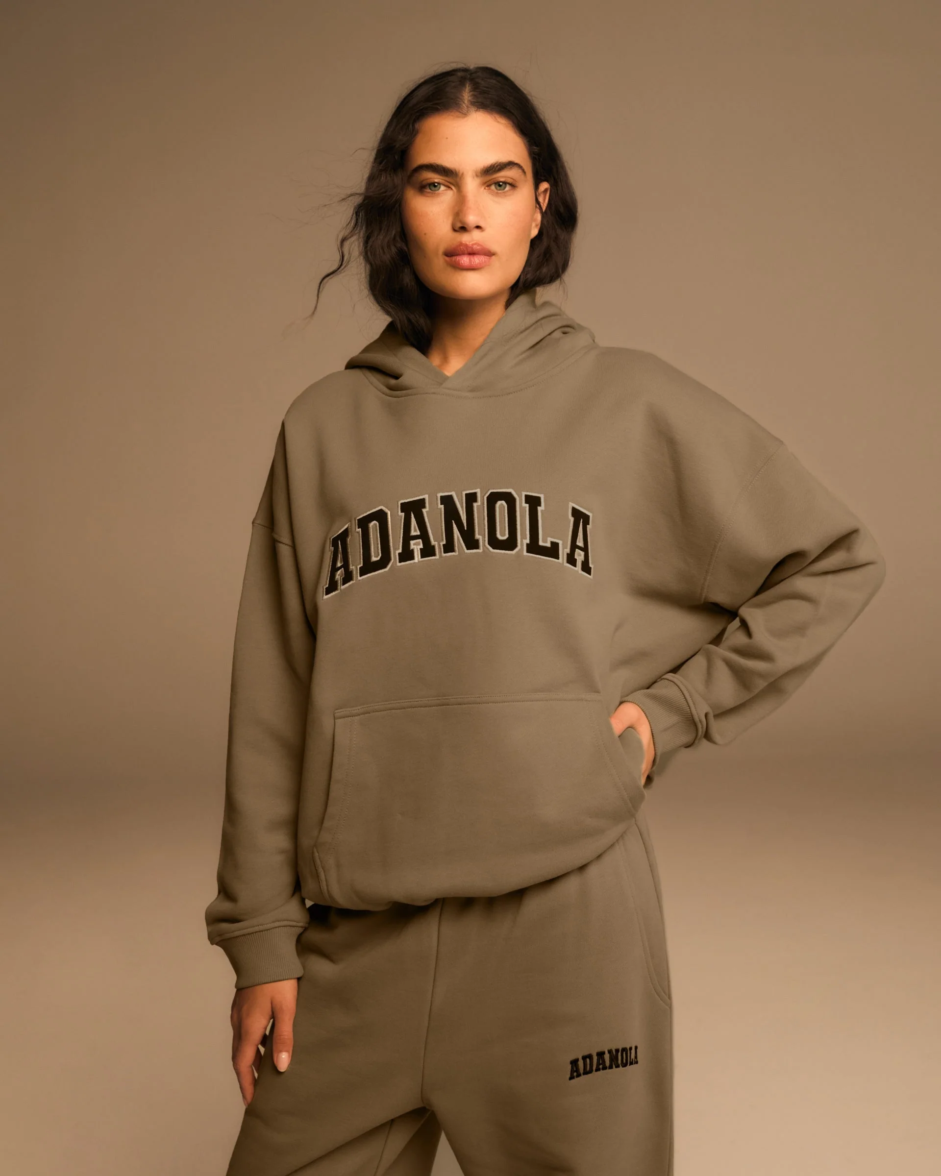 Varsity Oversized Hoodie - Khaki Beige
