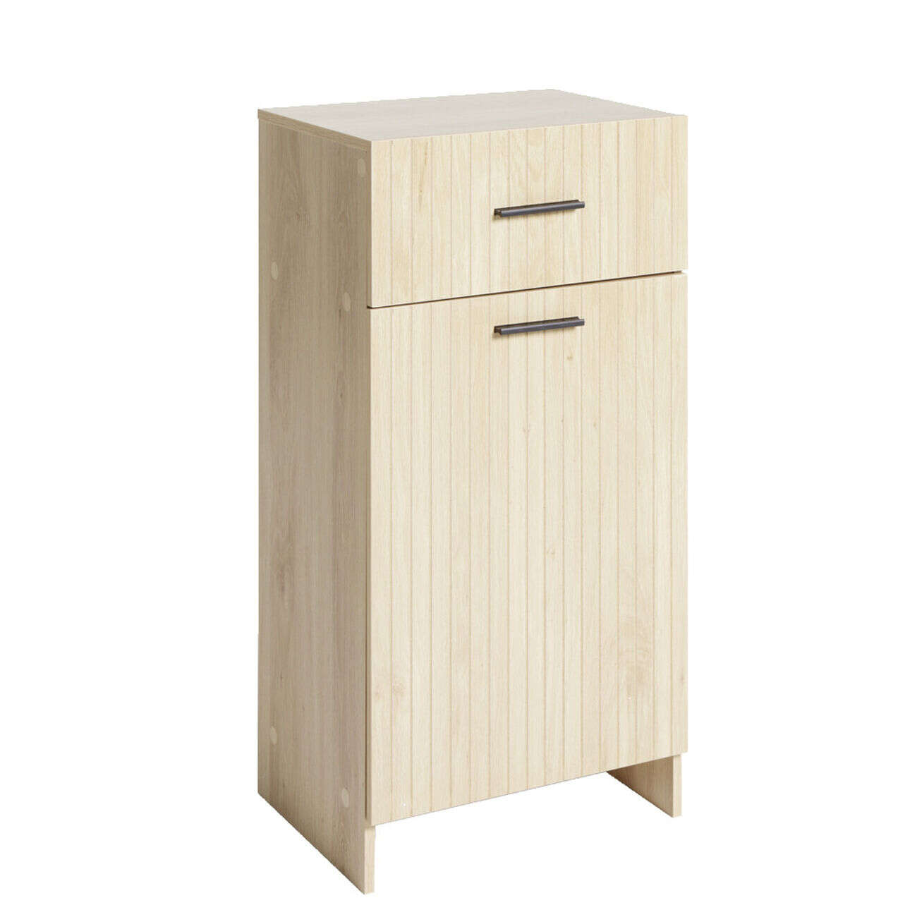 Meuble salle de bain en bois 1 tiroir 1 porte avec panière amovible 40x30xH80cm
