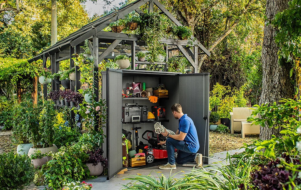 Cortina Alto Vertical Durable Resin Outdoor Storage Shed with Heavy Duty Floor and Locking Latch Double Doors, Graphite - Image 5