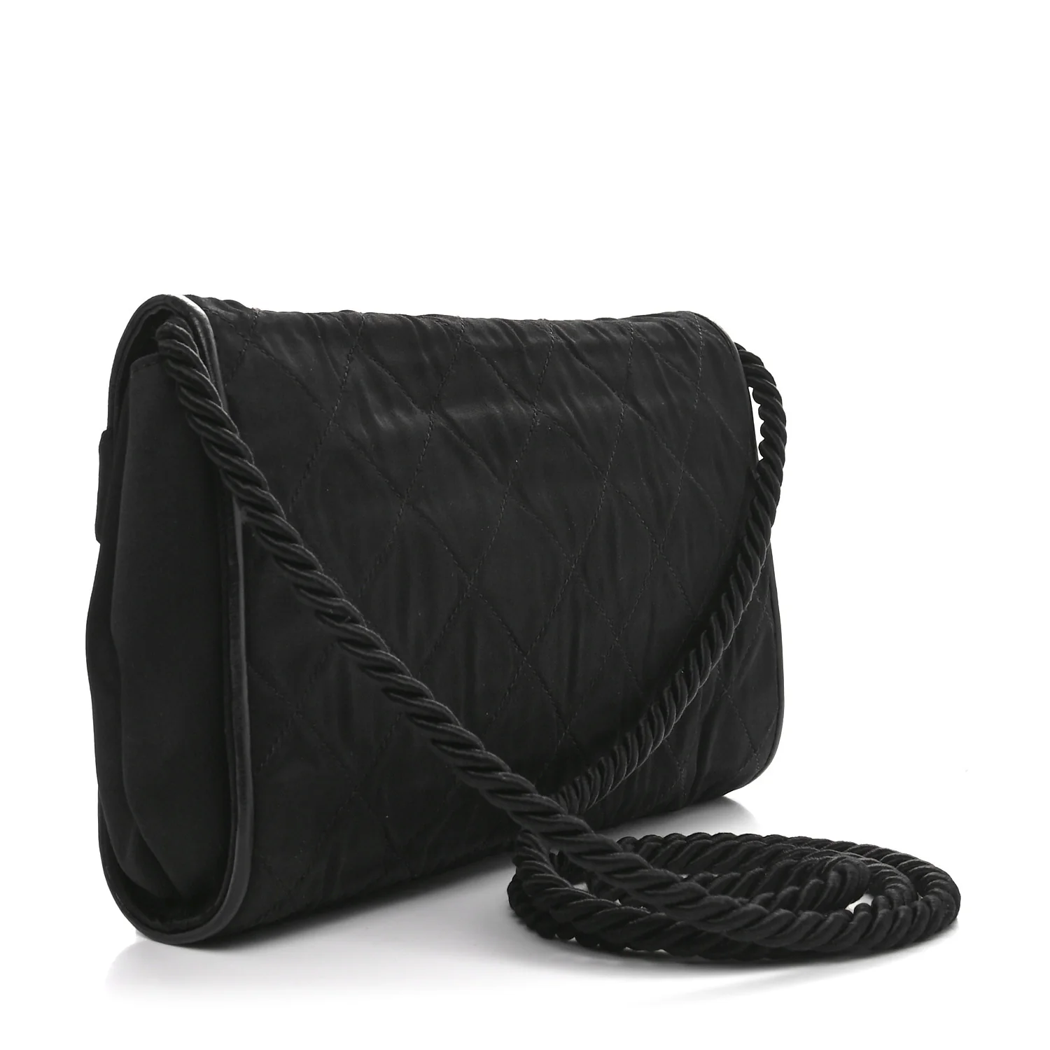 Fabric Quilted Crystal Envelope Small Flap Black