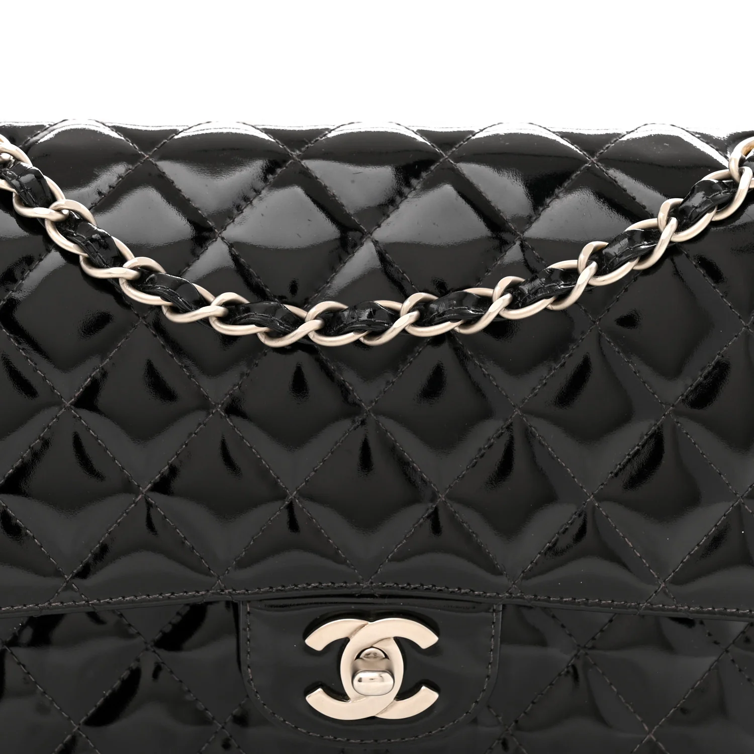 Patent Quilted Medium Double Flap Black