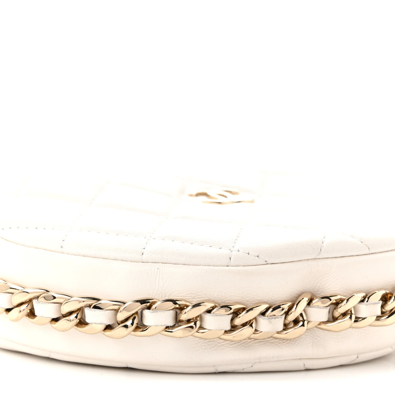 Lambskin Quilted Chain Around Pouch Hobo White