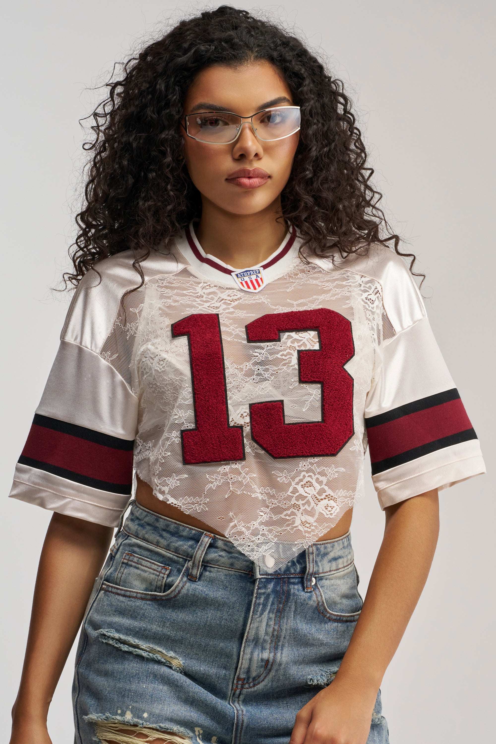LUCKY LACE JERSEY TOP IN IVORY MULTI - Akira Store