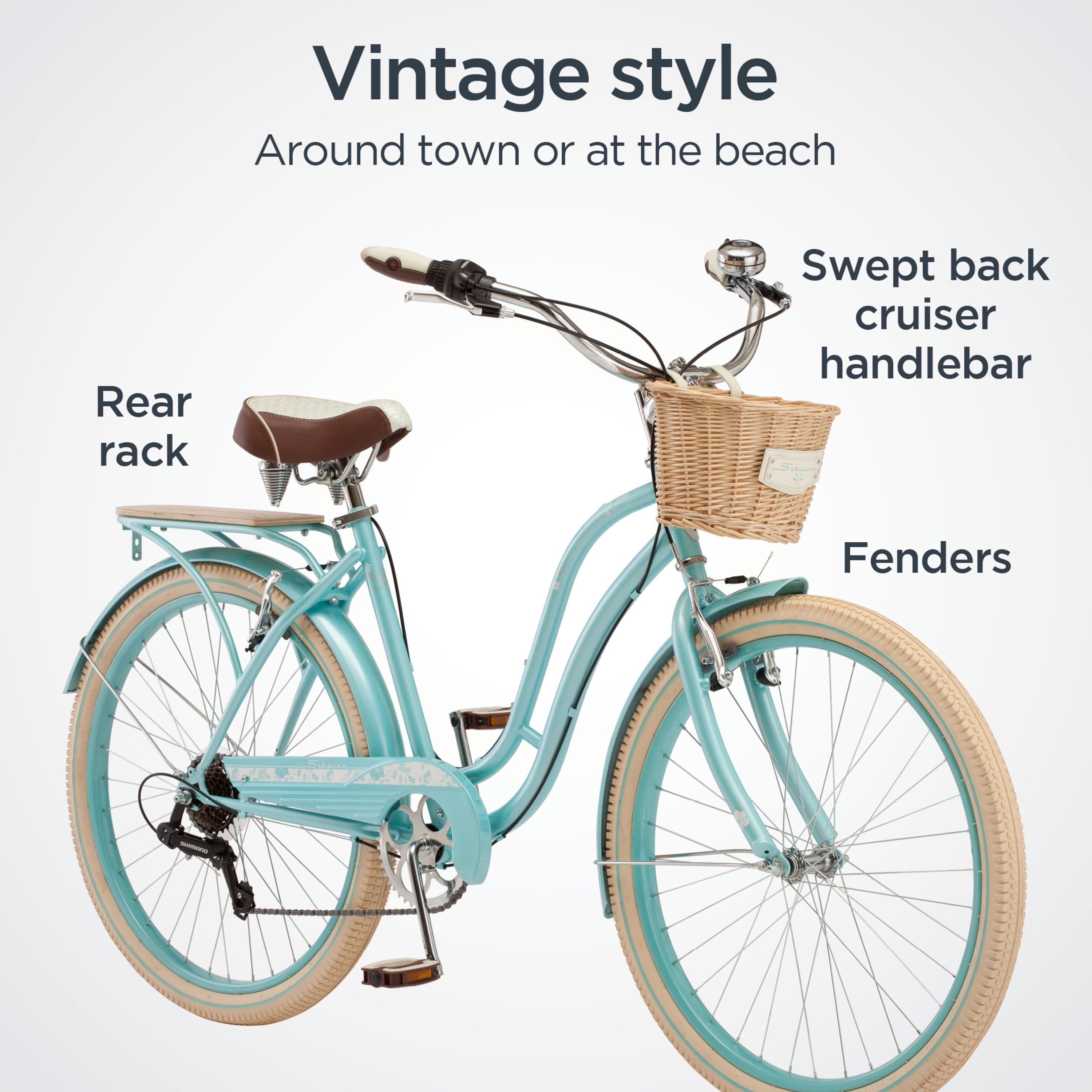 Cabo Cruiser Bike. 26-inch wheels. vintage-style womens frame. blue